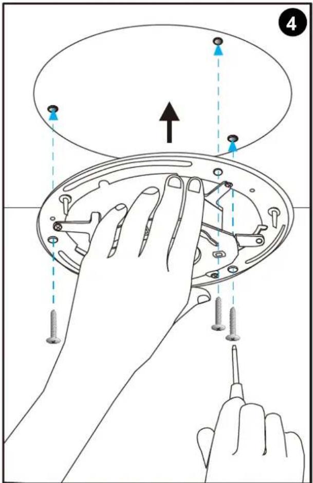 Diagram illustrating hand installation of a mechanical component with screw holes and a target, labeled with number 4.