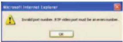 Microsoft Internet Explorer Invalid post number. RTP video post must be an even number. OK