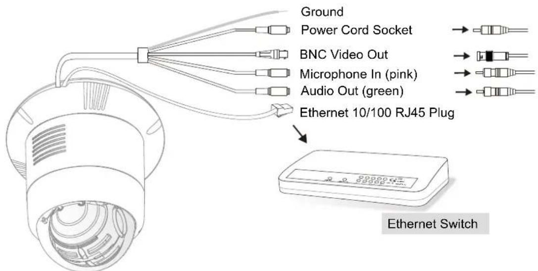 Ground Power Cord Socket BNC Video Out Microphone In (pink) Audio Out (green) Ethernet 10/100 RJ45 Plug Ethernet Switch