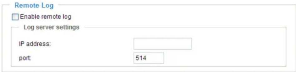 Remote Log Enable remote log Log server settings IP address: port: 514