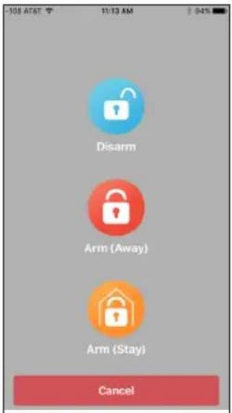 -108 AT&T 11:13 AM Disarm Arm (Away) Arm (Stay) Cancel