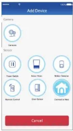 Add Device Camers Camera Sensor Power Switch Power Links Make Detector Remote Control Door Sensor Carried In Next Cancel