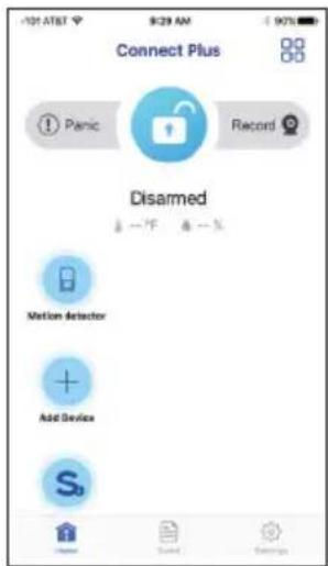 Connect Plus ① Panic Record Disarmed Nation detector Add Device S