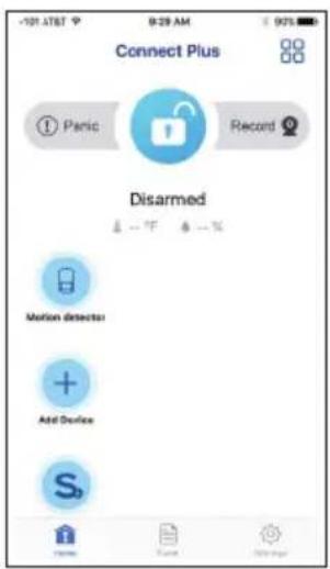 Connect Plus ① Panic Record Disarmed Motion Detector Add Device S