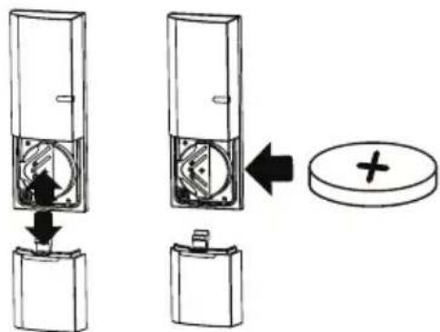Diagram showing battery mounting process with labeled components and directional arrow
