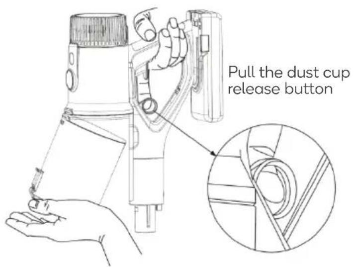 Pull the dust cup release button