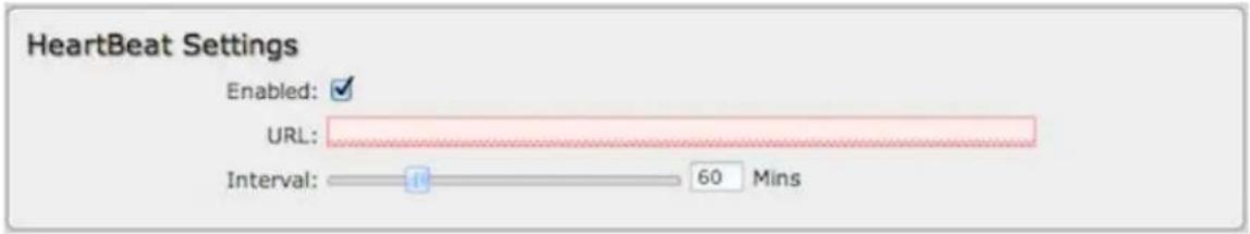 HeartBeat Settings Enabled: ✓ URL: Interval: 60 Mins