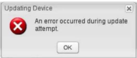 Updating Device An error occurred during update attempt. OK