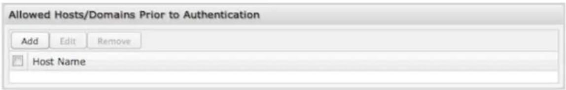 Allowed Hosts/Domains Prior to Authentication Add Edit Remove Host Name