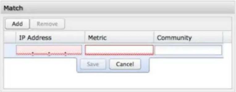 Match Add Remove IP Address Metric Community Save Cancel