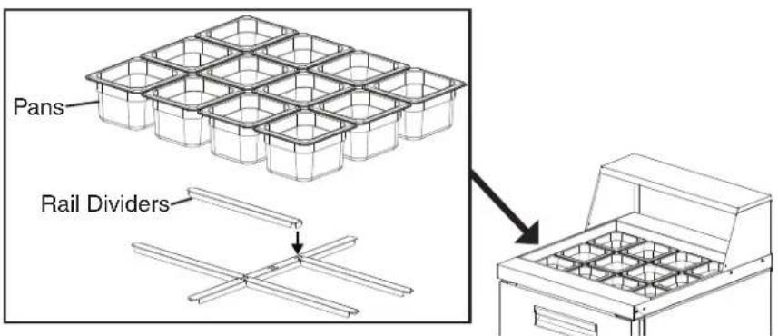Hoshizaki CRMR72-D6 - Install the Rail Dividers and Pans (Prep Table Models) - 1