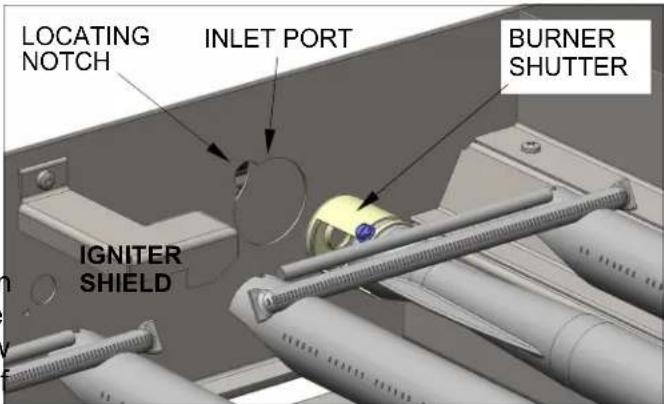 LOCATING NOTCH INLET PORT IGNITER SHIELD BURNER SHUTTER
