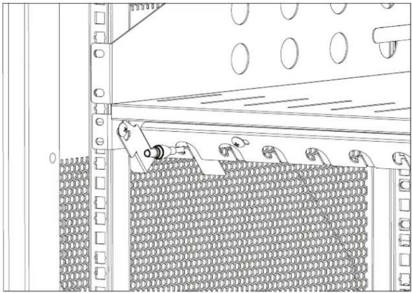 Technical line drawing of a mechanical assembly with chain-link mesh and mounting bracket (no text or symbols)
