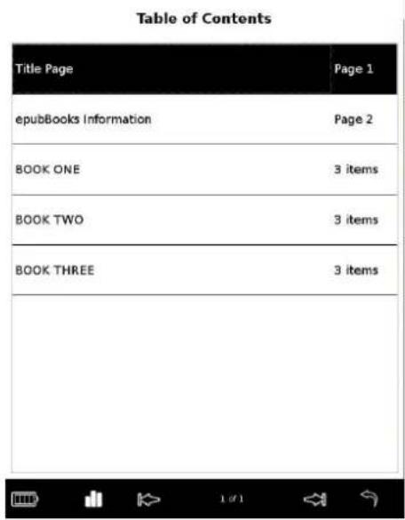Table of Contents Title Page Page 1 epubBooks Information Page 2 BOOK ONE 3 items BOOK TWO 3 items BOOK THREE 3 items