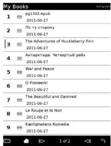 My Books 1 pg1342.epub 2011-06-27 2 По ту сторону 2011-06-27 3 The Adventures of Huckleberry Finn 2011-06-27 4 Антарктида: Четвертый рейх 2011-06-27 5 War and Peace 2011-06-27 6 O Pioneers! 2011-06-27 7 The Beautiful and Damned 2011-06-27 8 Le Rouge et le Noir 2011-06-27 9 Kaerlighedens Komedie 2011-06-27
