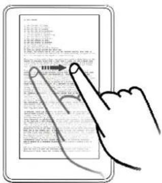 Illustration of a hand interacting with a tablet displaying a text document and a pointing gesture.