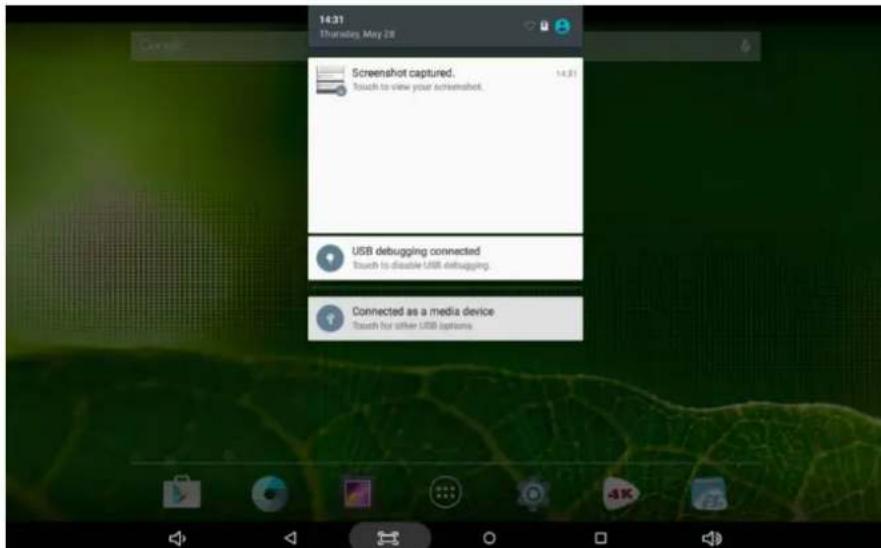 14:31 Thursday, May 28 Screenshot captured. Touch to view your screenshot. USB debugging connected Touch to discontinue USB debugging. Connected as a media device Touch for other USB options