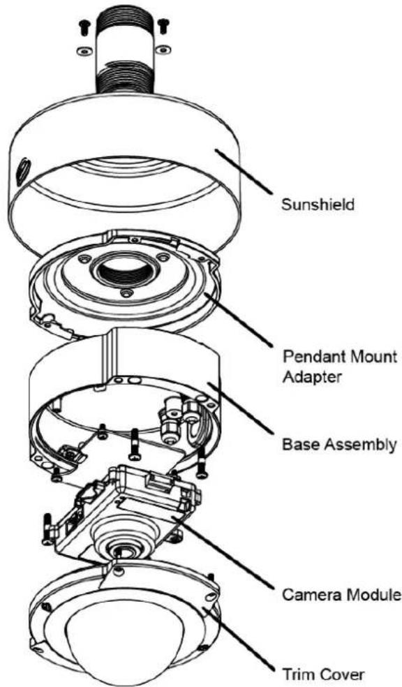 Sunshield Pendant Mount Adapter Base Assembly Camera Module Trim Cover