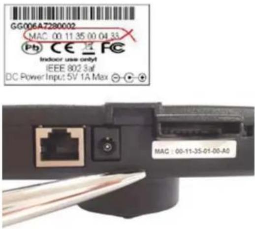 GG006A7280002 MAC 00.11.35.00.04.33 Pb CE JB FC Indoor use onlyt IEEE 802 3af DC Power Input: 5V 1A Max MAC : 00-11-35-01-00-A0