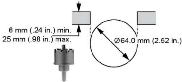 6 mm (.24 in.) min. 25 mm (.98 in.) max. Ø64.0 mm (2.52 in.)
