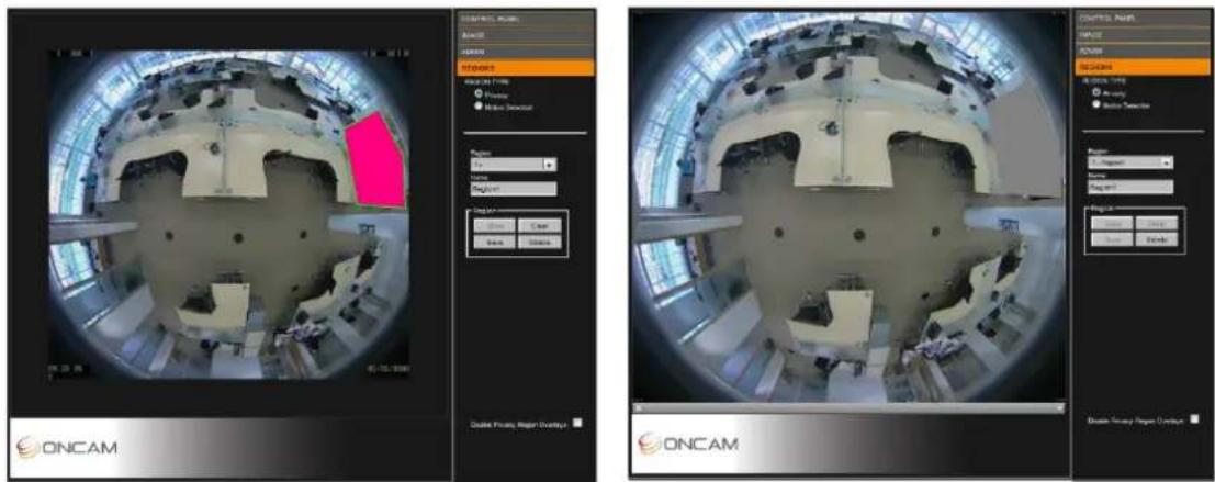 Screenshot of ONCAM software interface showing two circular camera views with settings panels and control buttons