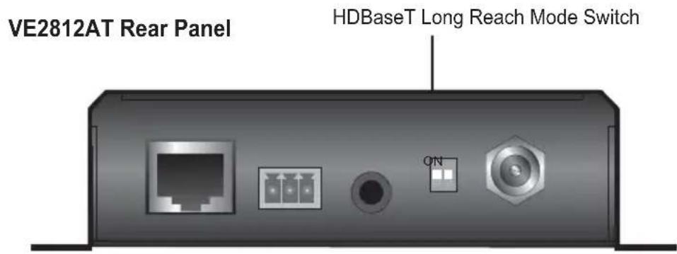 VE2812AT Rear Panel HDBaseT Long Reach Mode Switch
