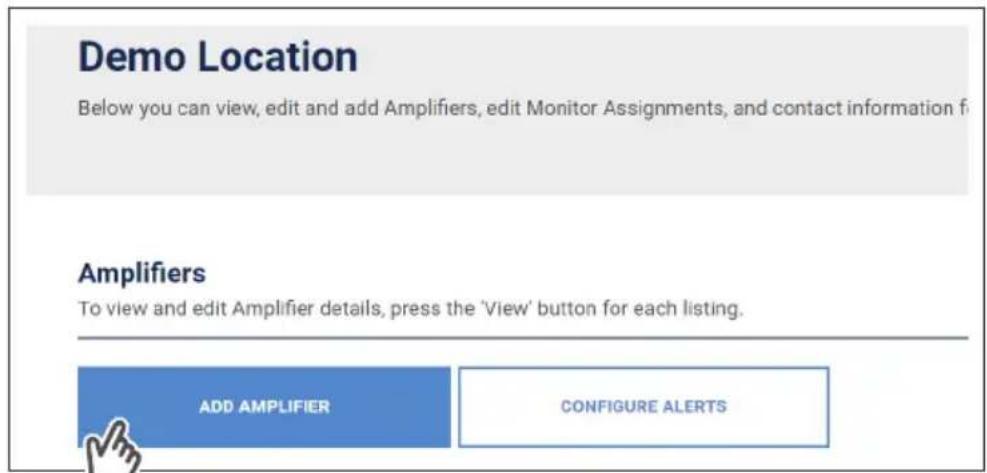 Demo Location Below you can view, edit and add Amplifiers, edit Monitor Assignments, and contact information for Amplifiers To view and edit Amplifier details, press the 'View' button for each listing. ADD AMPLIFIER CONFIGURE ALERTS