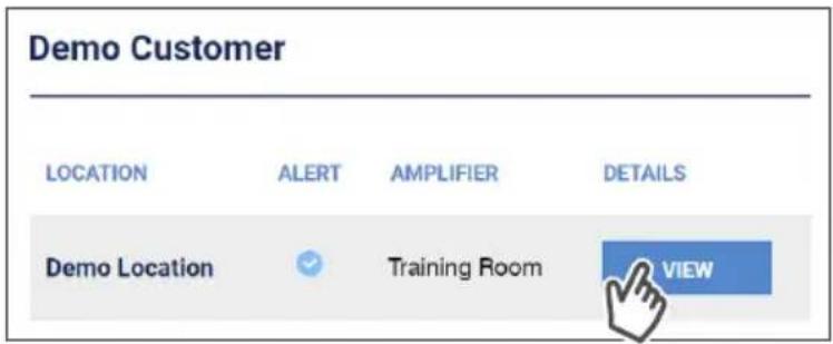 Demo Customer LOCATION ALERT AMPLIFIER DETAILS Demo Location ✓ Training Room ### VIEW
