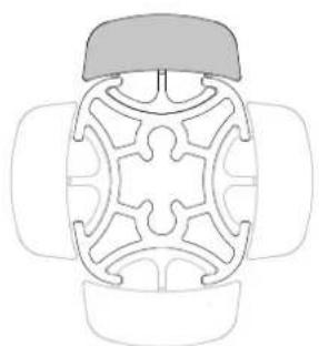 Top-down line drawing of a symmetrical mechanical or architectural component with no text or symbols
