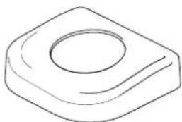 Simple line drawing of a mechanical part with a square flange and central hole (no text or symbols)