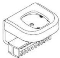 Technical line drawing of a mechanical component with a central cavity and mounting base (no text or symbols)