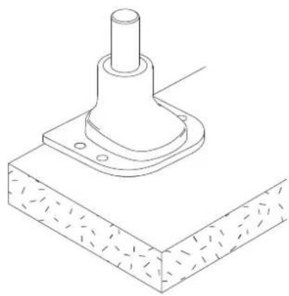 Technical line drawing of a mechanical mounting bracket with bolted base (no text or symbols)