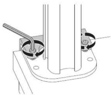 Technical line drawing of a mechanical assembly with two circular components and a rod (no text or symbols)