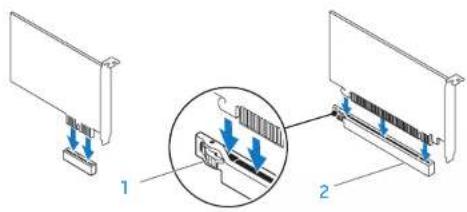 ALIENWARE Aurora AAR2 - CAUTION: To prevent damage to the PCI-Express card ensure that the memory module securing clips are in the closed position. - 1