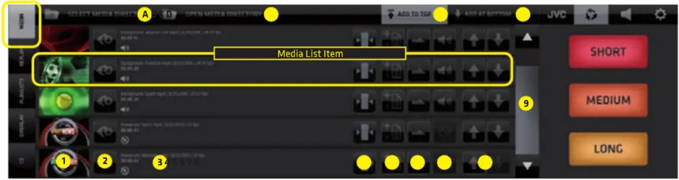 JVC KM-IP4100 - The MEDIA pane top bar contains 4 TABS: - 1