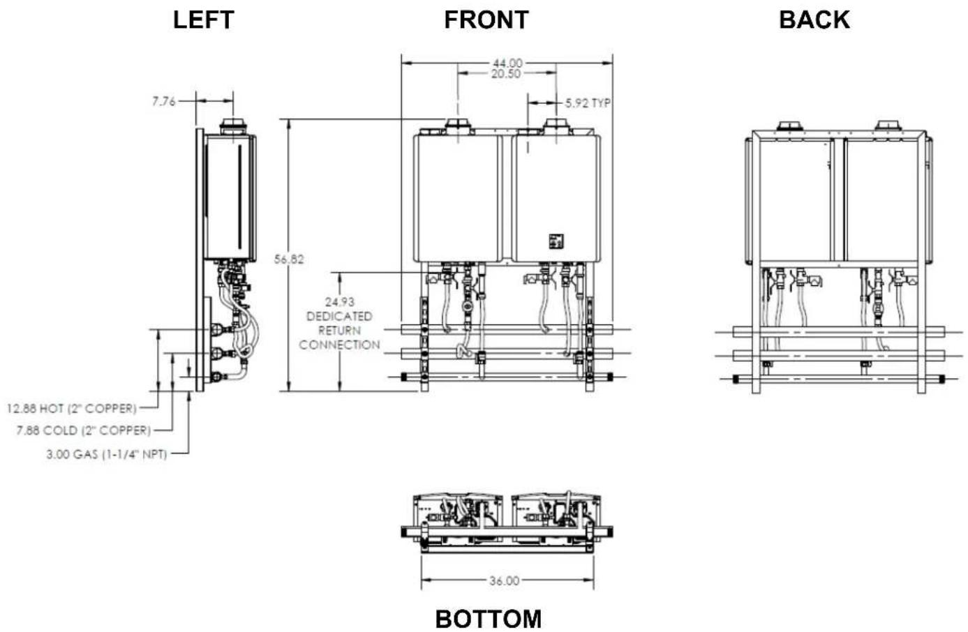 Rinnai Tankless Rack System TRW02EP - UNIT WALL HANGING FRAME ST SERIES WITH THERMACIRC 360 - 1
