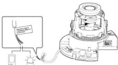 Diagram showing wiring connections between a device and a motor, with labels indicating component names and connection points.