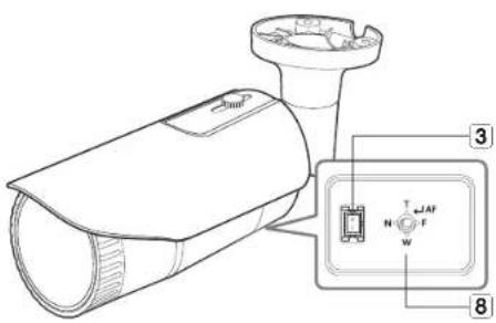 Technical diagram of a security camera with labeled components and internal wiring connections