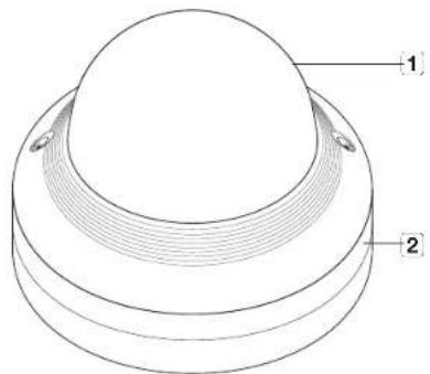 Technical diagram of a dome-shaped component with labeled parts 1 and 2