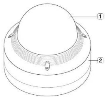 Technical diagram of a mechanical component with labeled parts 1 and 2