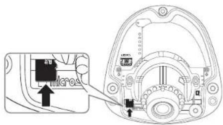 Technical diagram showing a device with labeled components and an arrow pointing to a microchip component.