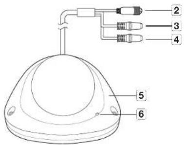 Diagram of a device with labeled ports and connections, showing a dome-shaped base with six numbered ports.