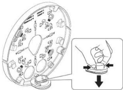 Diagram illustrating a mechanical assembly with labeled components and directional arrows indicating movement or force.