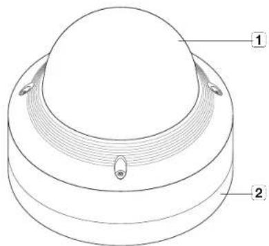 Technical diagram of a mechanical component with labeled parts 1 and 2