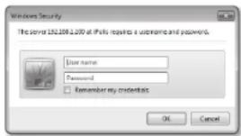 Windows Security The server: 152.108-1.300 at IPv6 requires a username and password. User name Password Remember my credentials OK Cancel