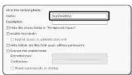 File or the following keys: Name: Description: ■ Hide this shared Info in "My Network Places" ■ Enable History ■ Make the access to address your own ■ Help filter and find from your website without permission ■ Except this shared filter Operation key: □ Create key: □ Make permissions on Start