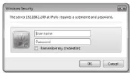 Windows Security The server: 152.108-1.300 at IPv6 requires a username and password. User name Password Remember my credentials OK Cancel