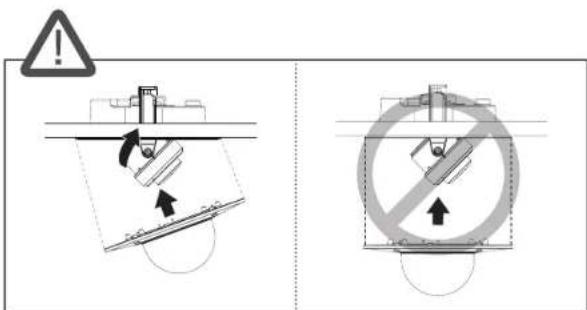 Safety warning diagram showing hazard and no-dominant circle with arrows indicating movement