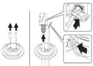 Technical diagram showing mechanical assembly steps with arrows indicating direction of movement