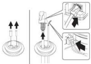 Technical diagram showing mechanical assembly steps with arrows indicating direction of movement